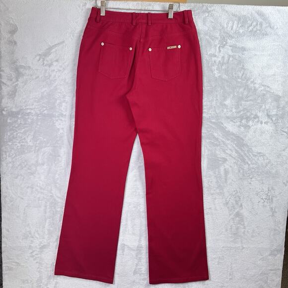 St. John Sport Red Denim Pants Jeans Size 4 Cotton Blend Holiday Straight Leg - Picture 14 of 16